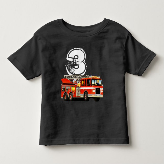 Camiseta Infantil Caminhão aniversário de 3 anos de Fogo Vermelho do (Frente)
