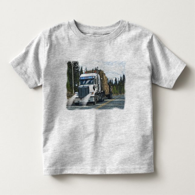 Camiseta Infantil Caminhão Branco com Balas de Hay para Caminhoneiro (Frente)