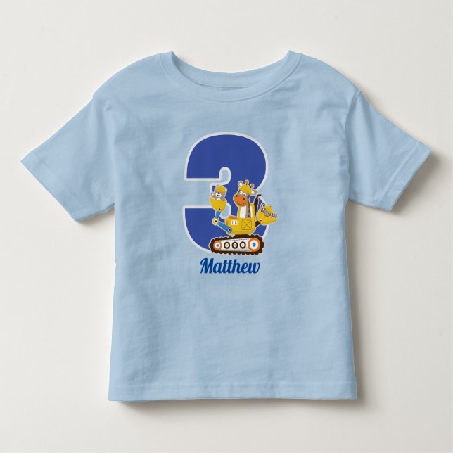 Camiseta Infantil Caminhão da construção do aniversário de 3 anos (Frente)