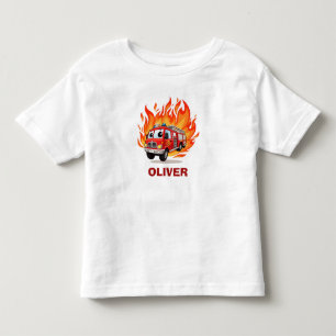Camiseta Infantil Caminhão de Bombeiros Divertido com Chamas Persona