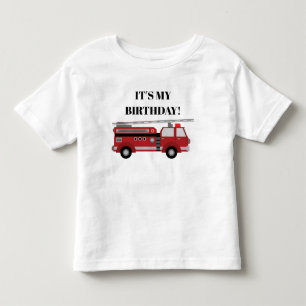 Camiseta Infantil Caminhão de Bombeiros Vermelho É Meu Aniversário P