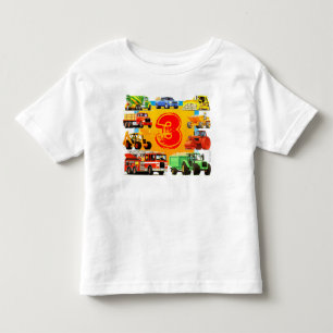 Camiseta Infantil Caminhão de Construção de aniversário de 3 anos de