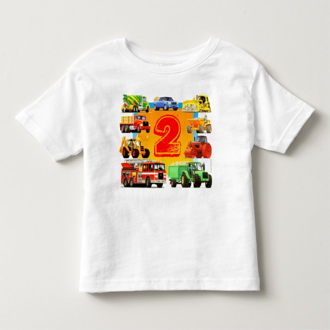 Camiseta Infantil Caminhão de Construção de segundo aniversário de M (Frente)