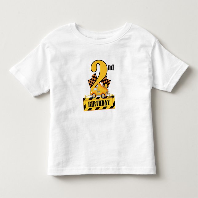 Camiseta Infantil Caminhão de Construção segundo aniversário Preto e (Frente)