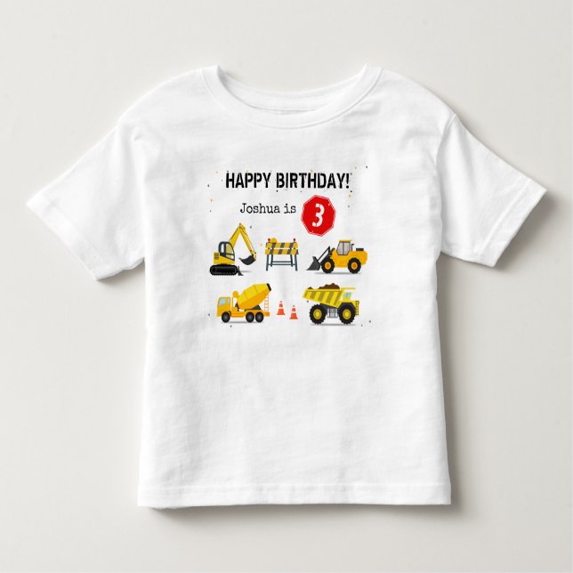 Camiseta Infantil Caminhão de Construção Tema Crianças Aniversário (Frente)