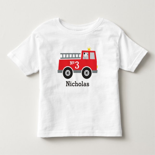 Camiseta Infantil Caminhão de Fogo de Aniversário Personalizado (Frente)
