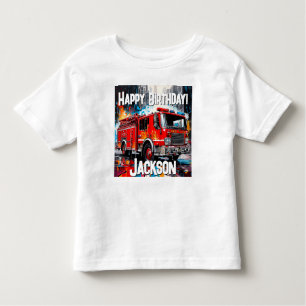 Camiseta Infantil Caminhão de Fogo na Cidade