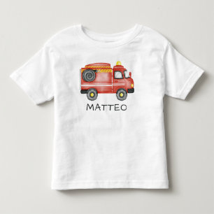 Camiseta Infantil Caminhão de Fogo Personalizado, Luz de Fogo com No