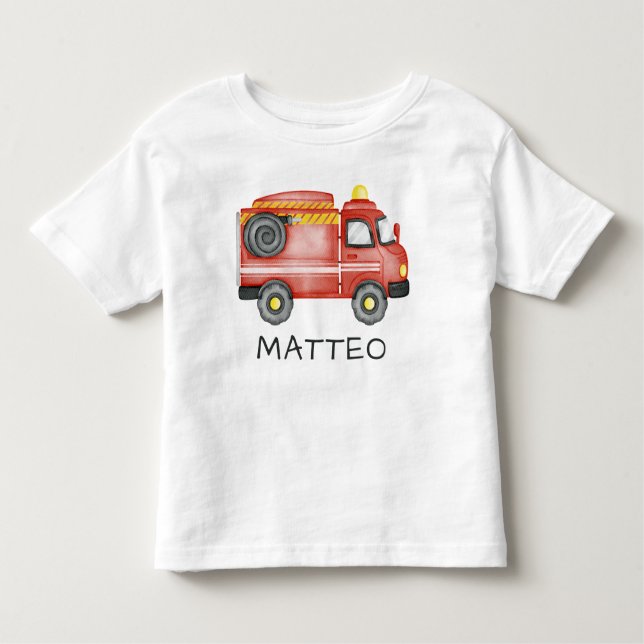 Camiseta Infantil Caminhão de Fogo Personalizado, Luz de Fogo com No (Frente)