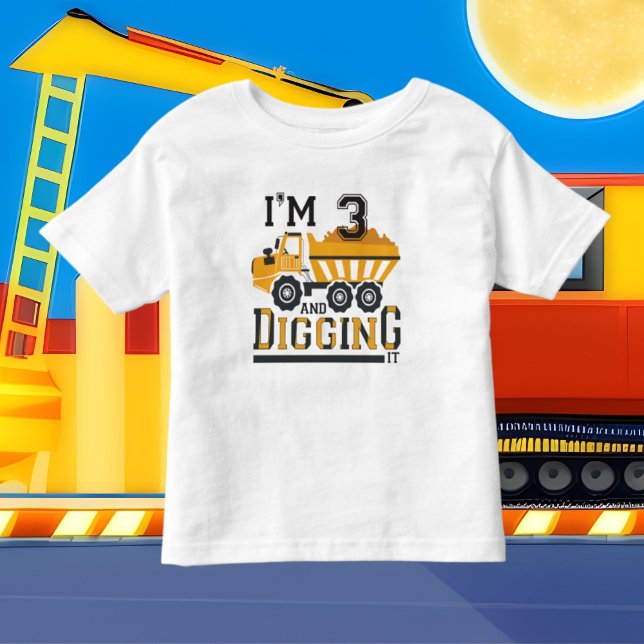 Camiseta Infantil caminhão de lixo de aniversário de 3 anos (Criador carregado)