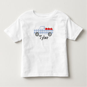 Camiseta Infantil Caminhão de Xadrez Azul com Maçãs Personalizadas T