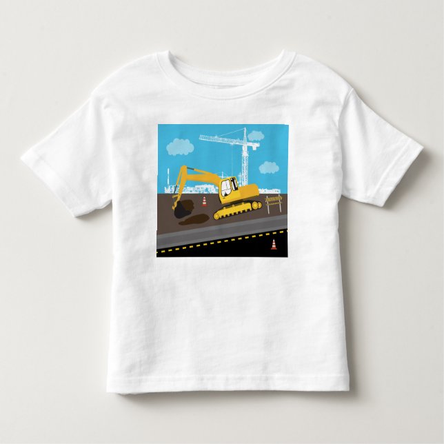 Camiseta Infantil Caminhão Escavadeira Caminhões de Construção Local (Frente)