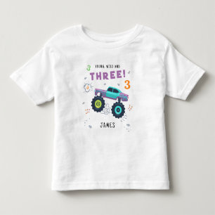 Camiseta Infantil Caminhão Monstro Aniversário de 3 anos Nome Person
