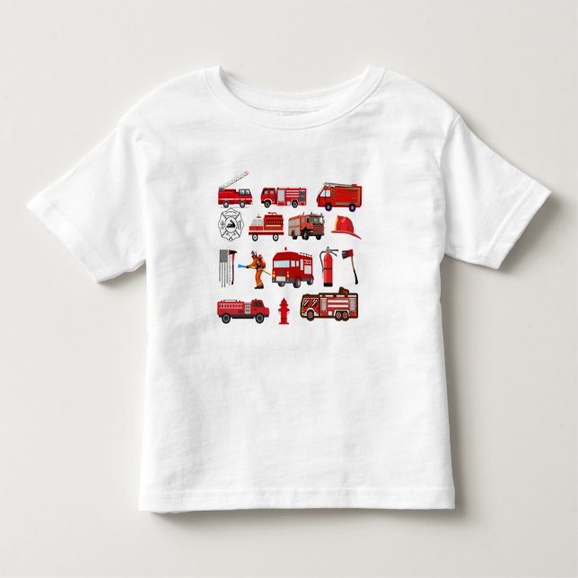 Camiseta Infantil Caminhões de Bombeiros Vermelhos (Frente)