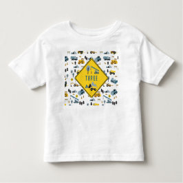 Camiseta Infantil Caminhões de Construção Azuis e Tema de Local de C