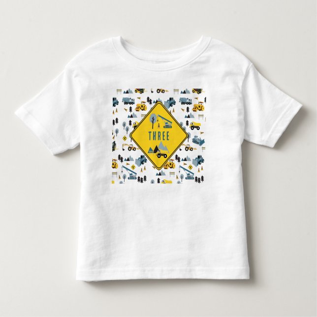 Camiseta Infantil Caminhões de Construção Azuis e Tema de Local de C (Frente)