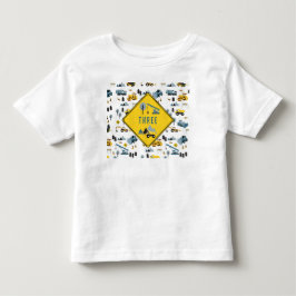 Camiseta Infantil Caminhões de Construção Azuis e Tema de Local Padr