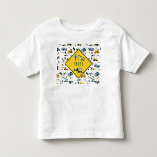 Camiseta Infantil Caminhões de Construção Azuis e Tema de Local Padr