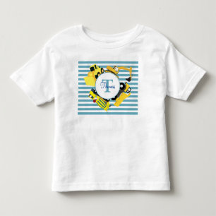 Camiseta Infantil Caminhões de Construção Blue Stripes Monograma