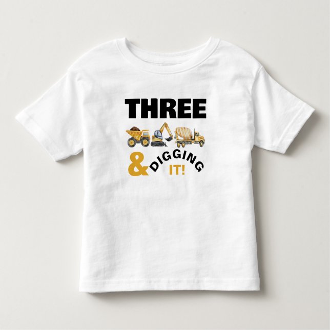 Camiseta Infantil Caminhões de Construção Cavando-o Aniversário (Frente)