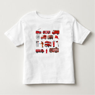 Camiseta Infantil Caminhões de Fogo Vermelho