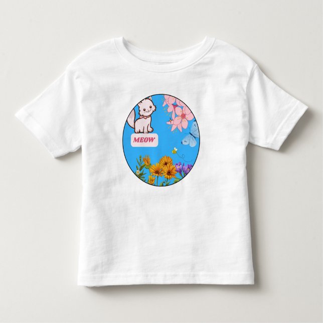 Camiseta Infantil Camisa-T De Bebê De Cuteness De Gatinho Floral (Frente)