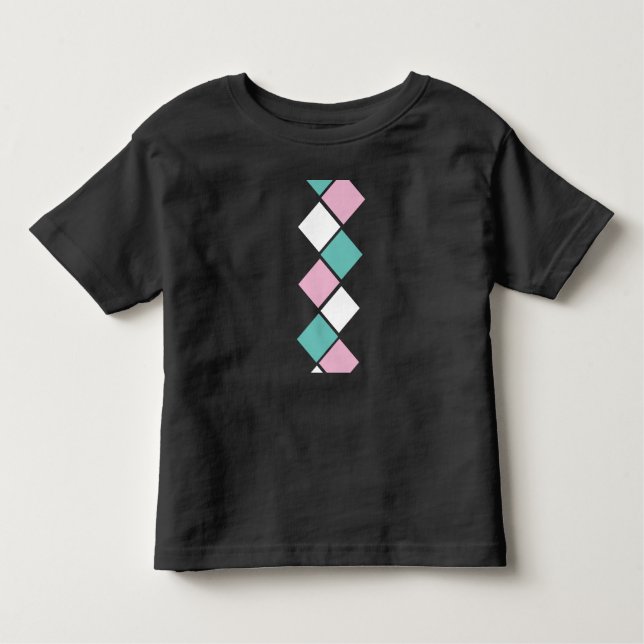 Camiseta Infantil Camisa-T de Harlequin Toddler (Preta, Aqua e Rosa) (Frente)