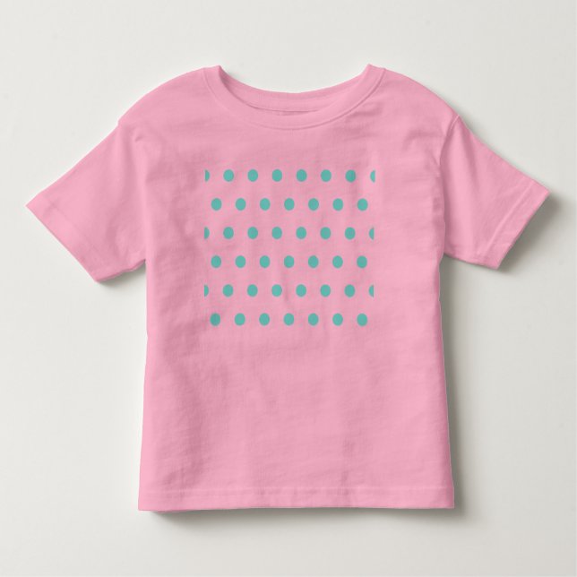 Camiseta Infantil Camisa-T de Toddler da bolinhas (rosa e aqua) (Frente)