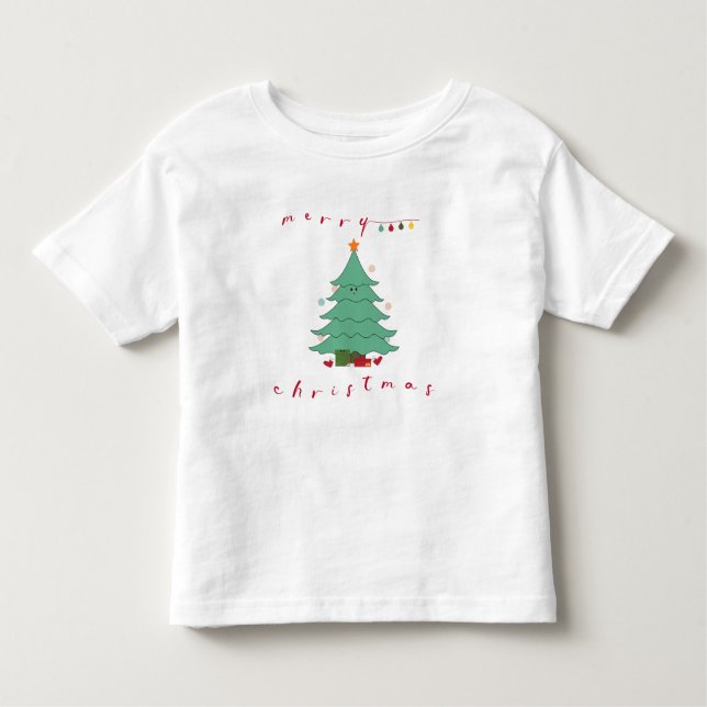 Camiseta Infantil Camisa-T do bebê da árvore de Natal bonito (Frente)