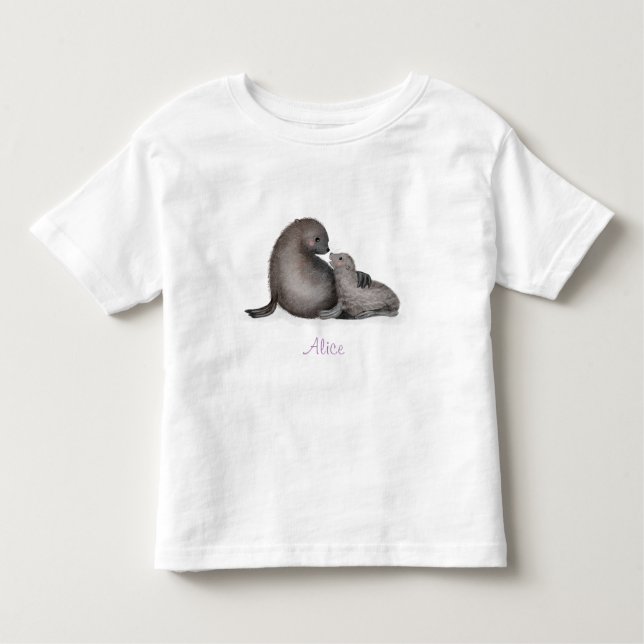 Camiseta Infantil Camiseta-bebê de foca-de-pele, mãe e bebê (Frente)