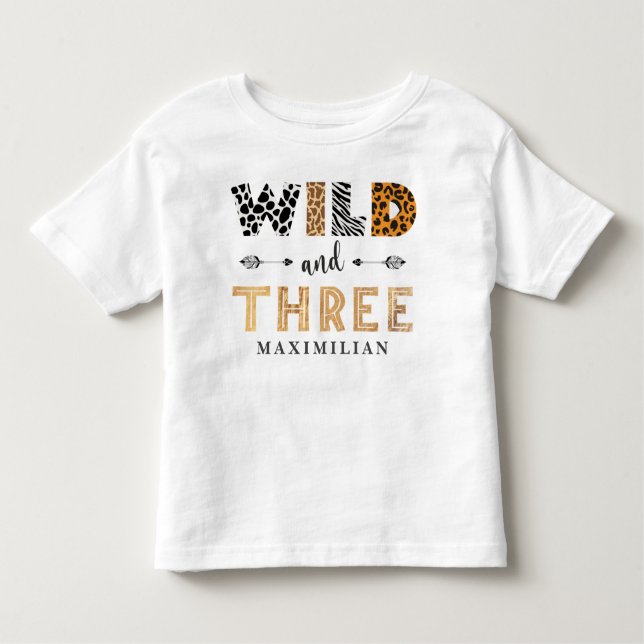 Camiseta Infantil Camiseta-bebê Wild e Três Safari de Aniversário (Frente)