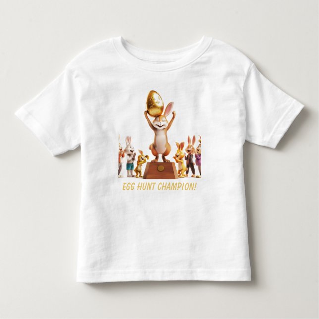Camiseta Infantil Campeão de Caça de Ovo Coelho Vitorioso (Frente)