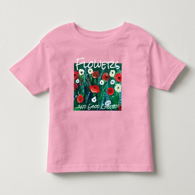 Camiseta Infantil Campo de Flores Fresco Acrílico Para Ela. Papoula (Frente)