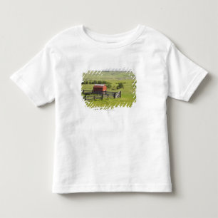 Camiseta Infantil Campos do pasto com uma barraca vermelha e uma