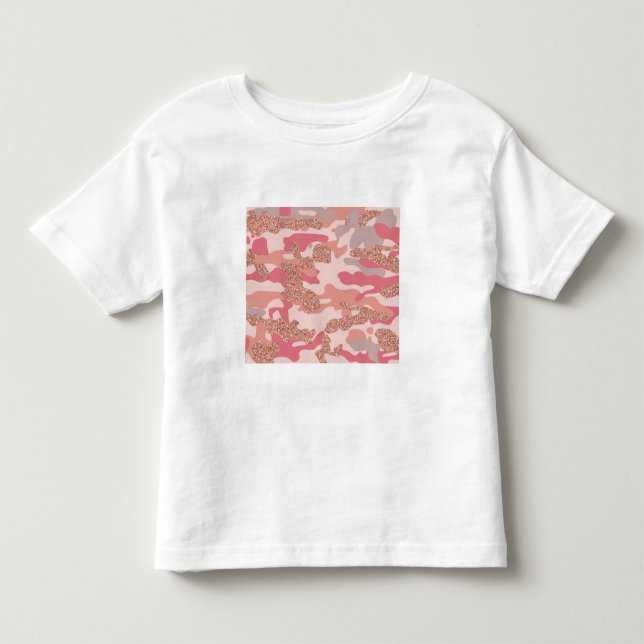 Camiseta Infantil Camuflagem Rosa Dourado Blush Rosa Camo Padrão Exé (Frente)