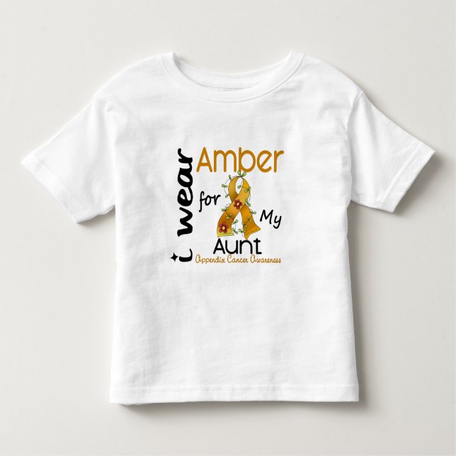 Camiseta Infantil Cancer do apêndice eu visto o âmbar para minha tia (Frente)
