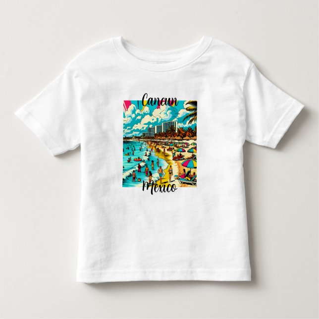 Camiseta Infantil Cancún, México com uma Pop Art Vibe (Frente)