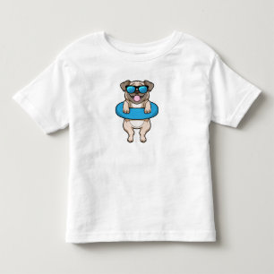 Camiseta Infantil Cão a Nadar com anel de Natação