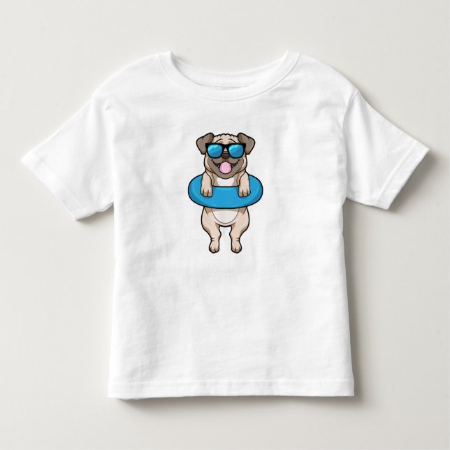 Camiseta Infantil Cão a Nadar com anel de Natação (Frente)