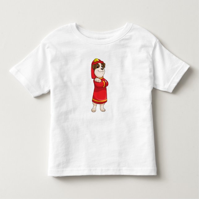 Camiseta Infantil Cão como Bombeiro com Capacete (Frente)