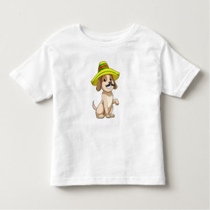 Camiseta Infantil Cão como mexicano com chapéu de palha