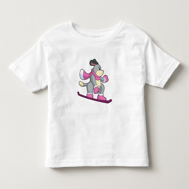 Camiseta Infantil Cão como Snowboarder com Sonowboard (Frente)