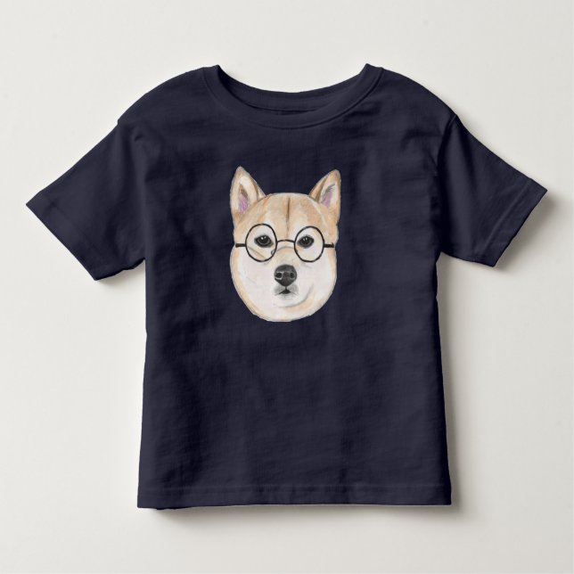 Camiseta Infantil Cão do hipster, Shiba Inu com vidros de tamanho (Frente)