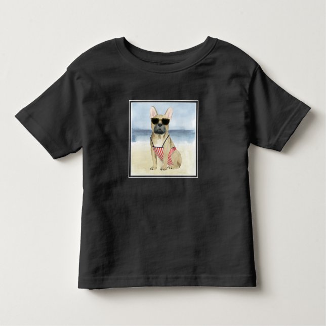 Camiseta Infantil Cão quente | Cãibras Nos Óculos De Sol Na Praia (Frente)