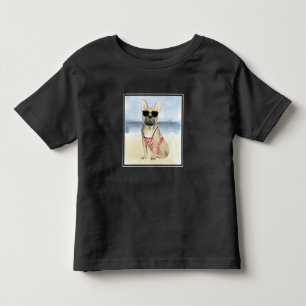 Camiseta Infantil Cão quente Copo Em Óculos De Sol Na Praia