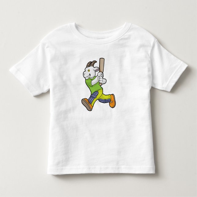 Camiseta Infantil Caprino como Batsman com morcego de críquete (Frente)