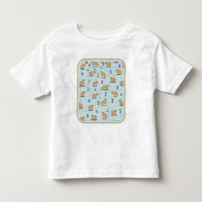 Camiseta Infantil Capybara e padrão de cogumelos (Frente)