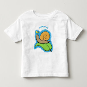 Camiseta Infantil Caracol bonito e feliz numa ilustração de desenh