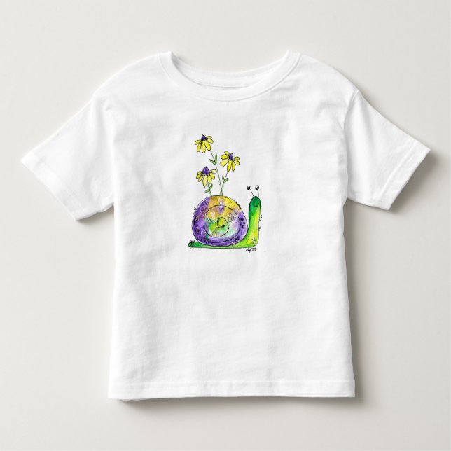 Camiseta Infantil Caracol Feliz Branca Com Flores Amarelas (Frente)