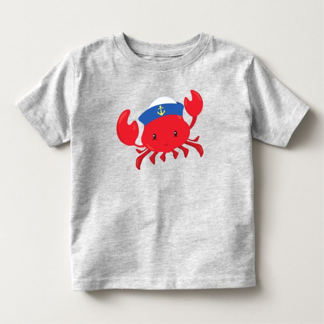 Camiseta Infantil Caranguejo-Marinheiro, Caranguejo-Cute, Chapéu-Mar (Frente)